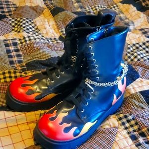 Dolls Kill Current Mood hells darling black flame combat boots punk boots